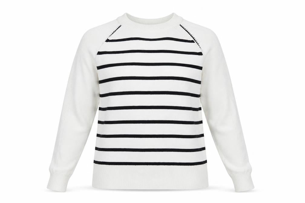 Marks & Spencer Womens White Striped Cotton Knit Jumper M