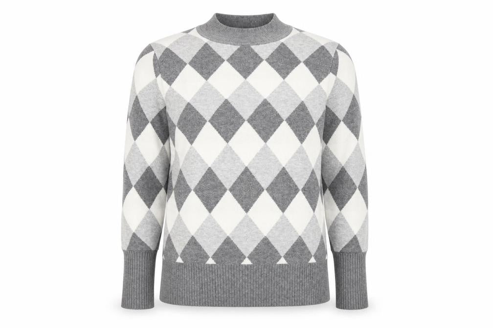 Marks and Spencer Women’s Grey Argyle Crew Neck Jumper Size 16