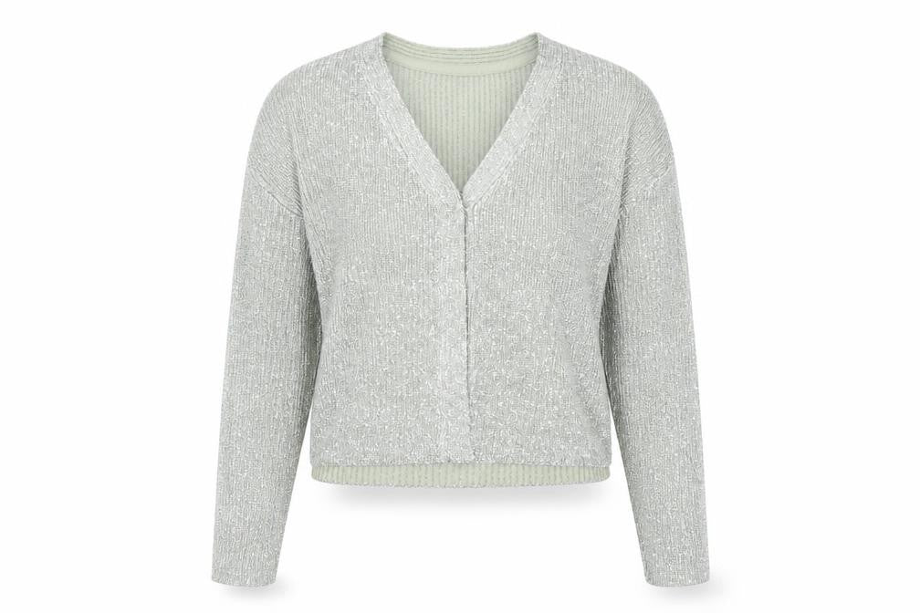 River Island Womens Silver L Cardigan Sequin Knit Long Sleeve