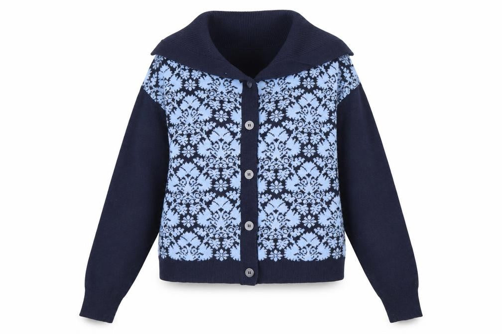 Nanette Lepore Women’s Blue Fair Isle Hooded Cardigan XL