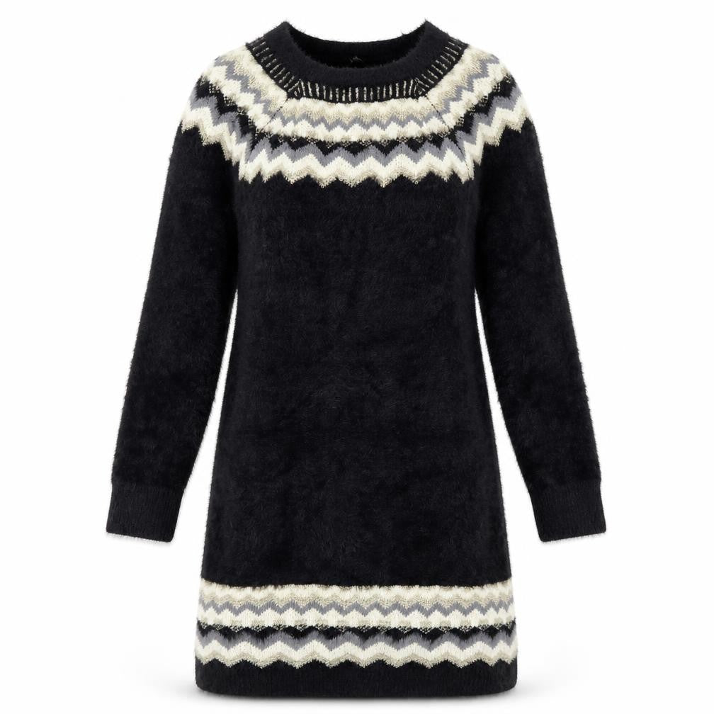 Klass Womens Black Geometric Knit Tunic Jumper M