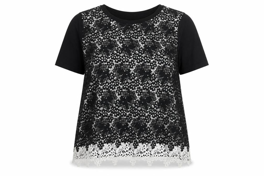 Marks & Spencer Women's Black Floral Lace Overlay Short Sleeve T-Shirt Size 20