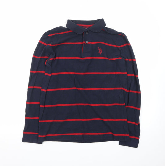 U.S. Polo Assn. Men's Navy Blue & Red Striped Long Sleeve Polo M