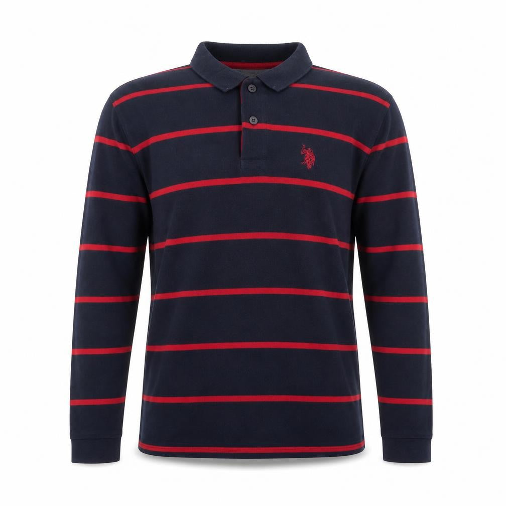 U.S. Polo Assn. Men's Navy Blue & Red Striped Long Sleeve Polo M