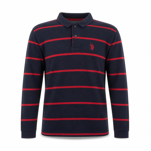 U.S. Polo Assn. Men's Navy Blue & Red Striped Long Sleeve Polo M