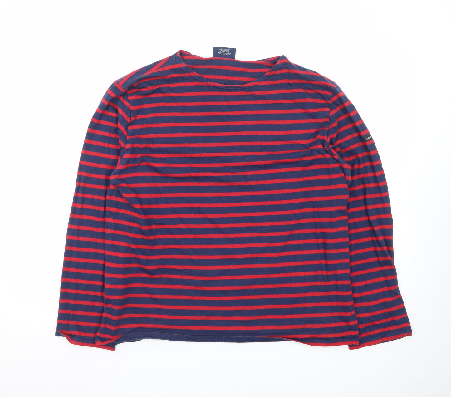 Saint James Men's Navy Red Striped Long Sleeve Cotton T-Shirt Size L
