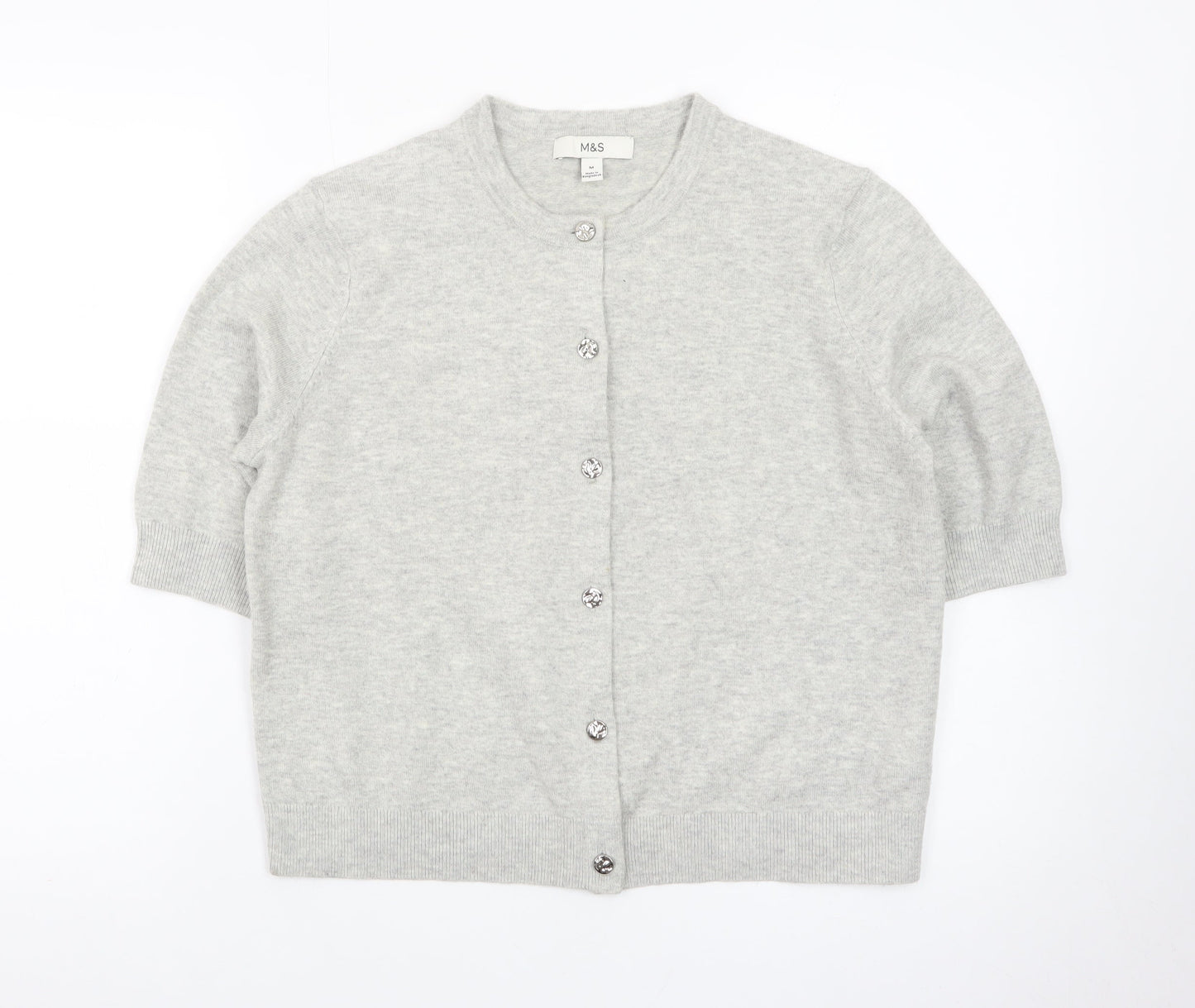 Marks and Spencer Women Grey Cardigan Medium Short Sleeve Knit