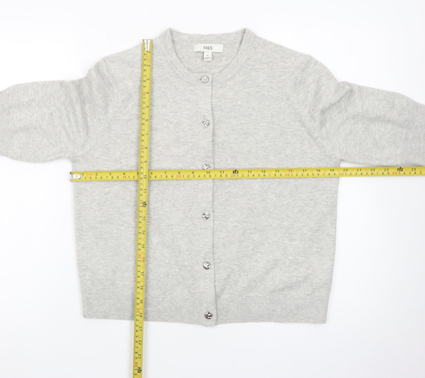 Marks and Spencer Women Grey Cardigan Medium Short Sleeve Knit
