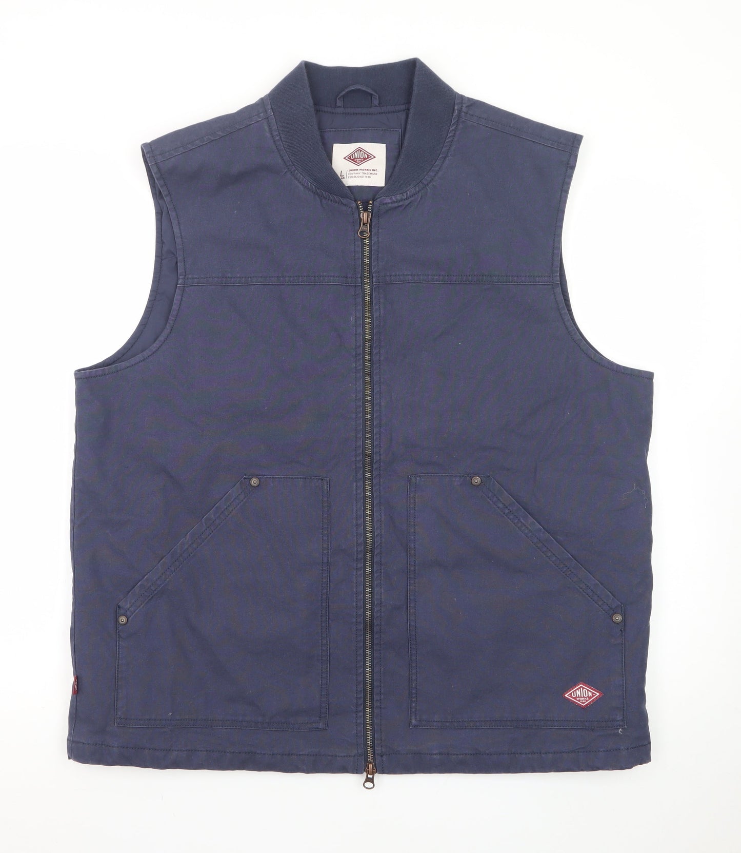 Union Works Men's Blue Cotton Waistcoat L Regular Fit Workwear Style