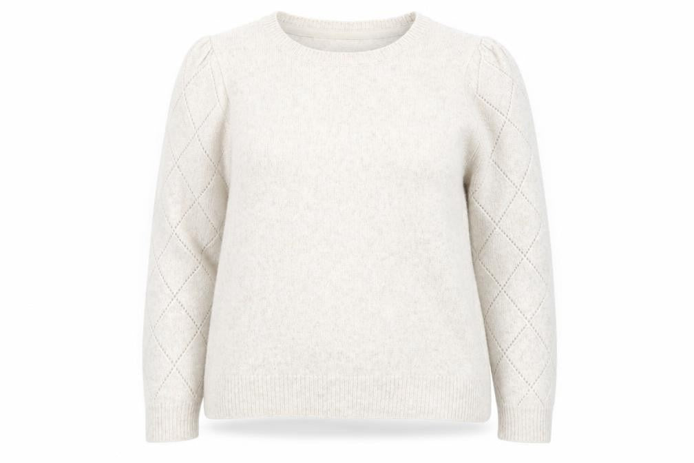 Oliver Bonas Women Beige Puff Sleeve Jumper UK 18 Wool Blend