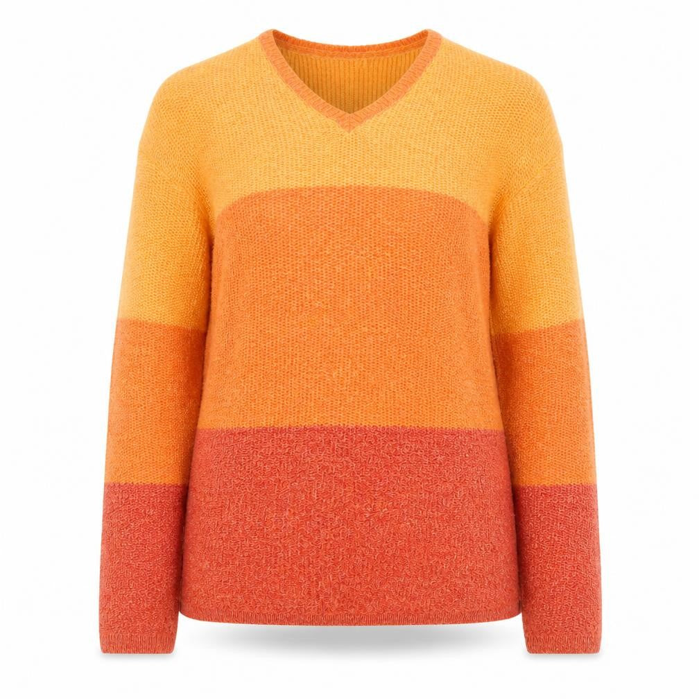 Laura Ashley Women’s Orange Striped V-Neck Cotton Blend Jumper Size S
