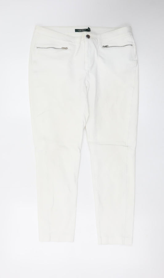 Ralph Lauren Women White Slim Fit Stretch Trousers Size 10