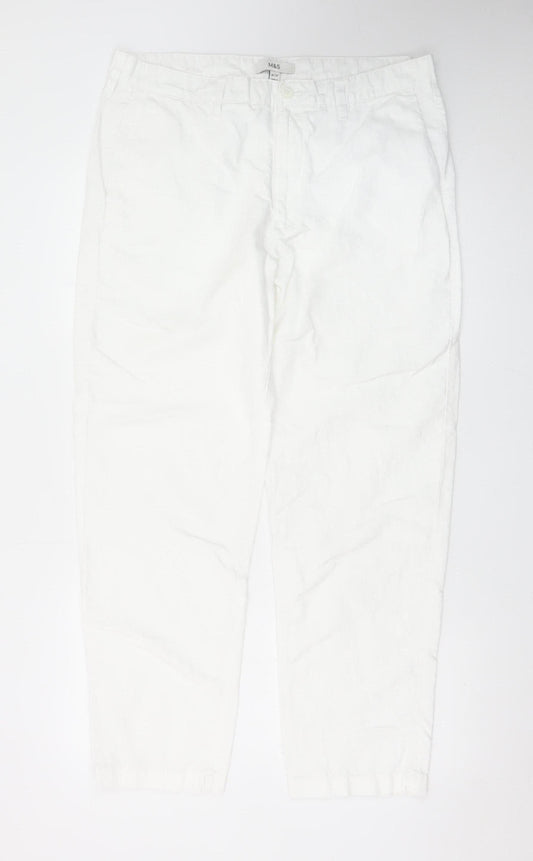 Marks and Spencer Women White Linen Blend Tapered Trousers Size 36/31