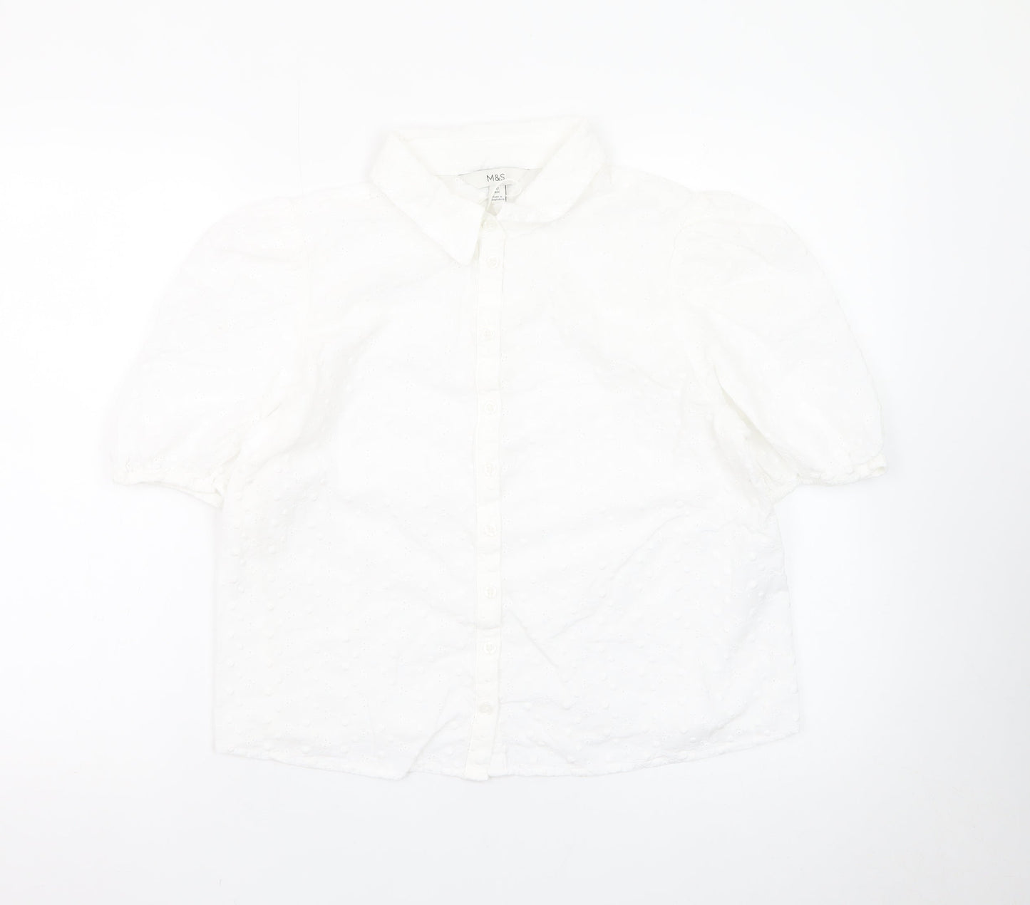 Marks and Spencer Women's White Cotton Puff Sleeve Blouse Size 12