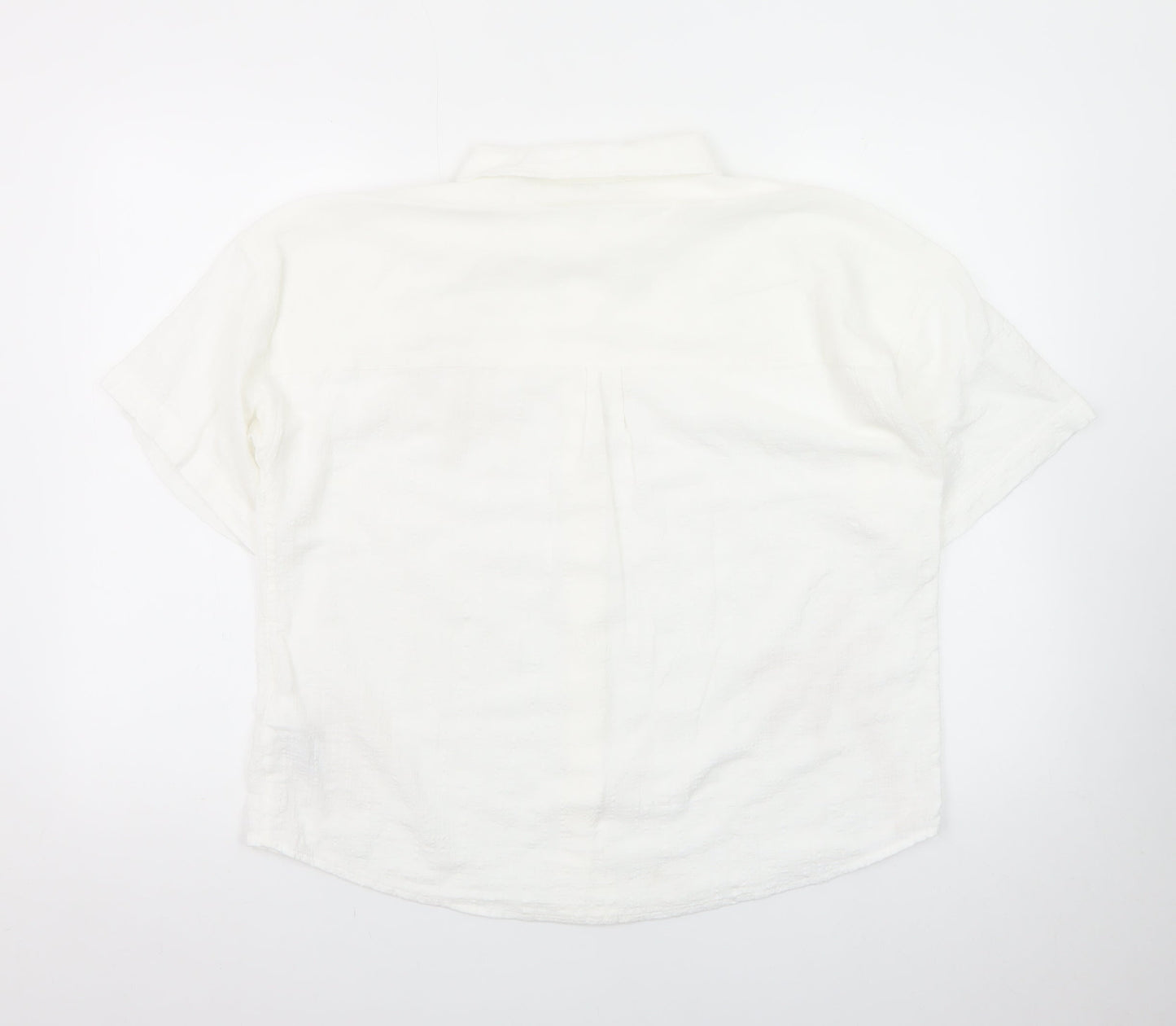 Marks and Spencer Women's White Embroidered Cotton Button-Up Shirt Size 12