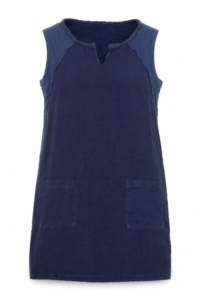 White Stuff Women's Blue Linen Cotton Sleeveless Shift Dress UK 12