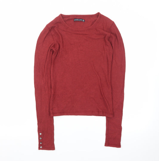 Abercrombie & Fitch Women Red XS Long Sleeve Ribbed Cotton Top