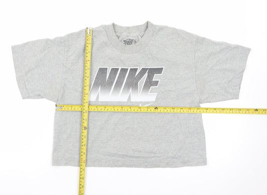 Nike Women Grey Cropped Sports T-Shirt L Short Sleeve Cotton Blend