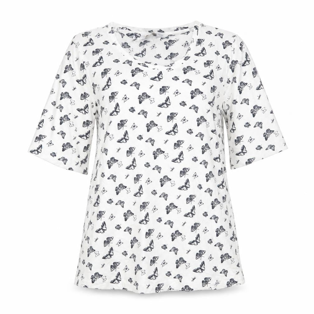 Cotton Traders Women's White Butterfly Print Cotton T-Shirt Size 10