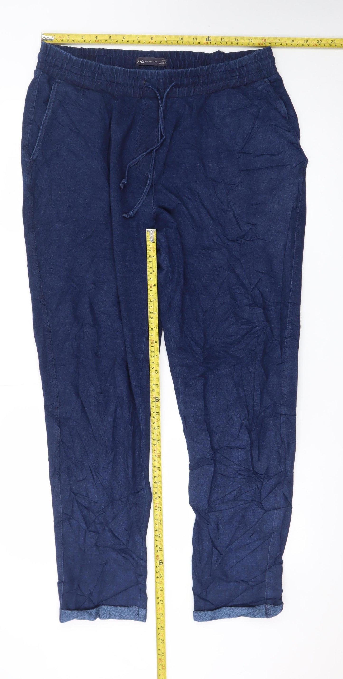 Marks and Spencer Women Blue Linen Relaxed Trousers Size 16