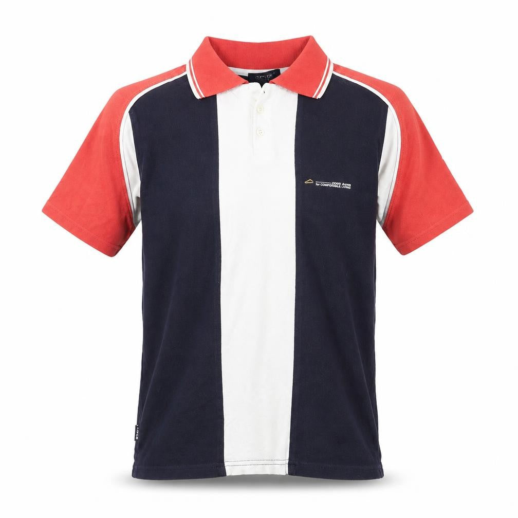 CONS Men's Colourblock Navy Red Polo Shirt Size L Cotton Classic Fit