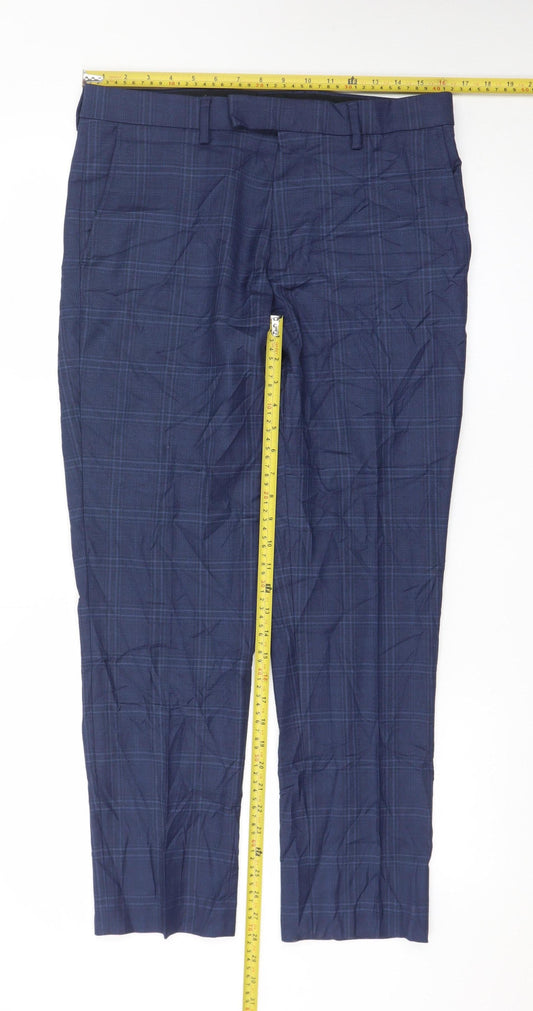 Marks and Spencer Men's Blue Check Slim Fit Formal Trousers 32W 29L
