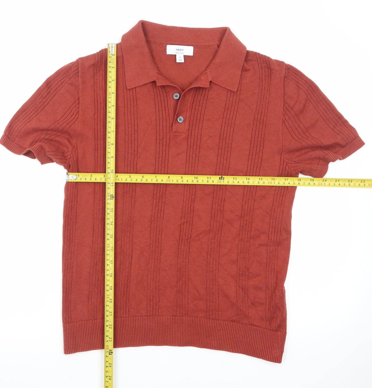 Next Men's Red Knit Polo Shirt Size S Short Sleeve Cotton Blend