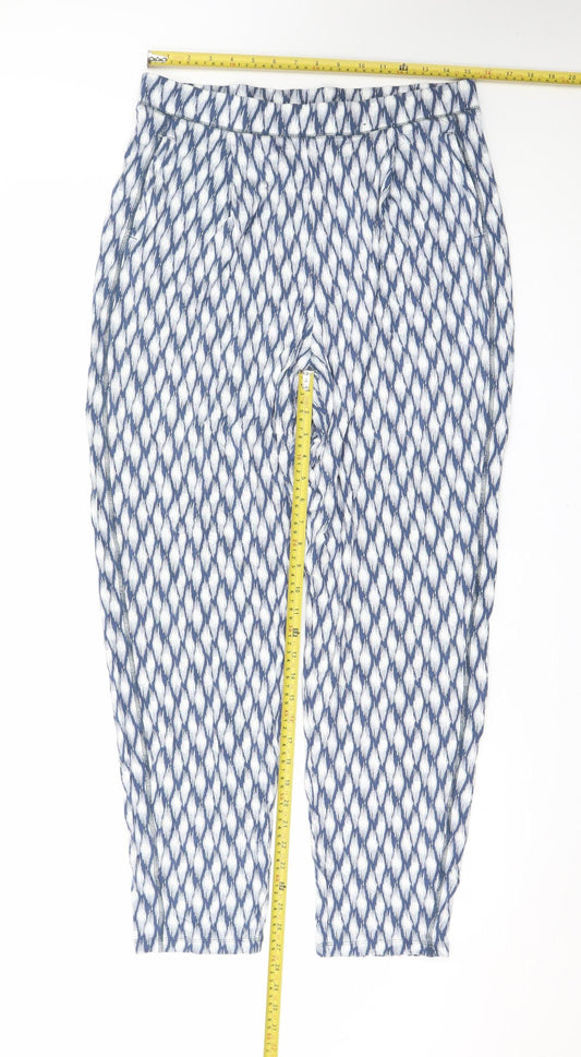 Marks and Spencer Women Blue Geometric Tapered Trousers Size 14