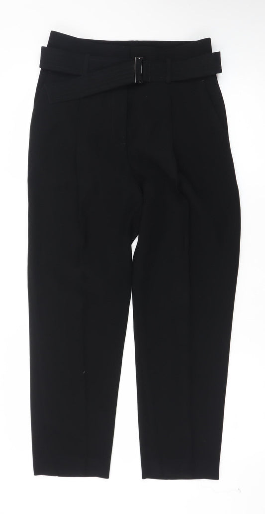 Reiss Women Black Cropped Belted Tapered Tailored Trousers UK 6