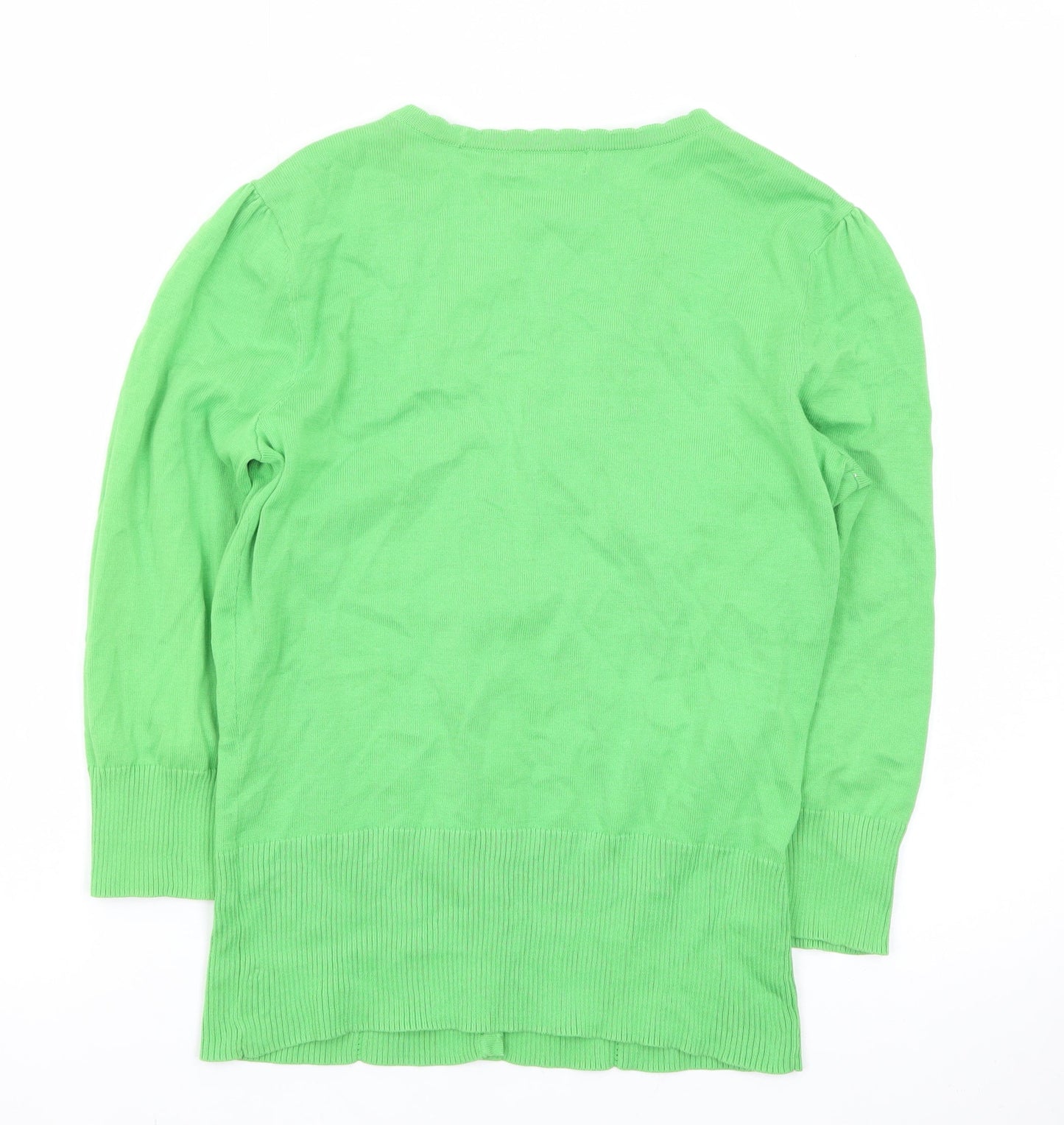 Monsoon Women Green Cotton V-Neck Button Cardigan Size 12