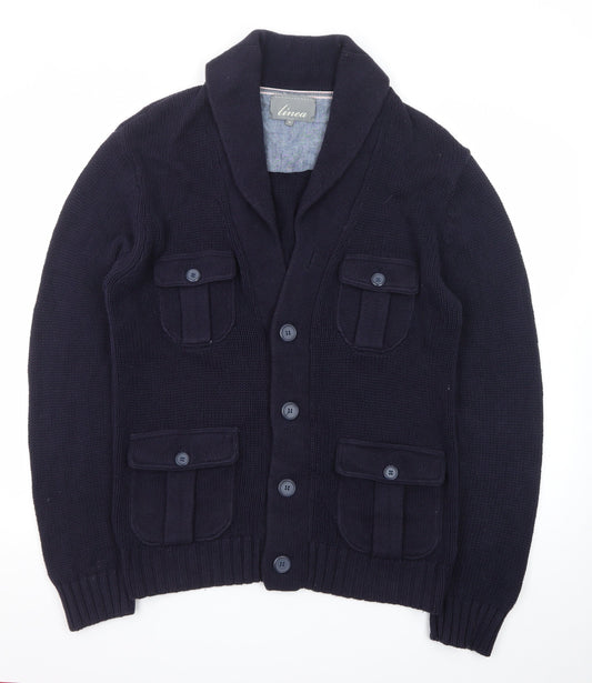 Linea Men's Blue Chunky Knit Cotton Cardigan M