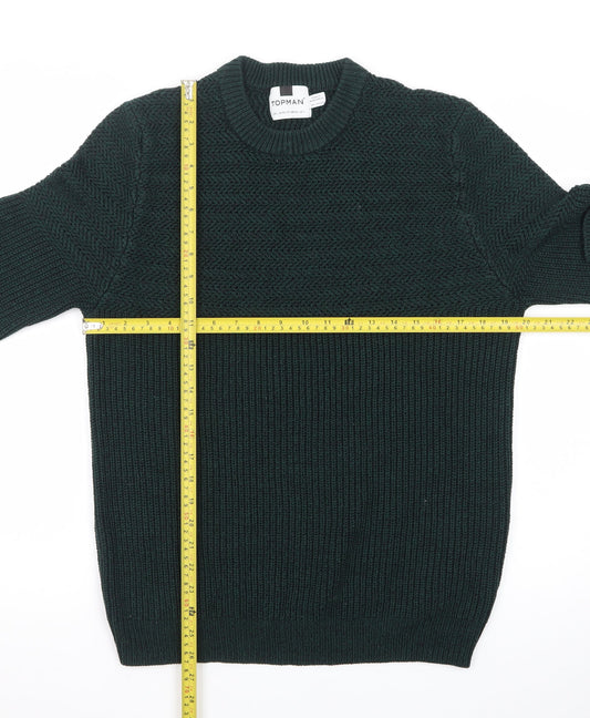 Topman Men's Green Chunky Knit Crew Neck Jumper Size L
