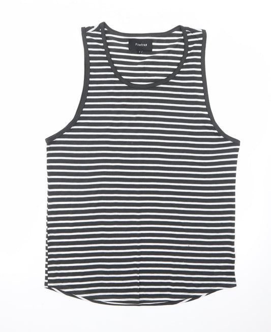 Firetrap Men's Black Striped Sleeveless Cotton Tank Top L
