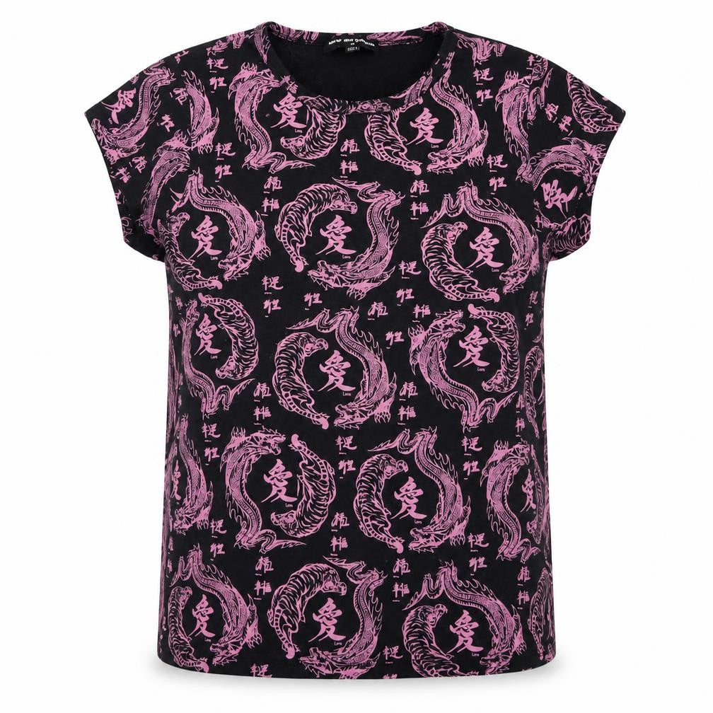 NEW girl ORDER Womens Black Dragon Print T-Shirt Size 14