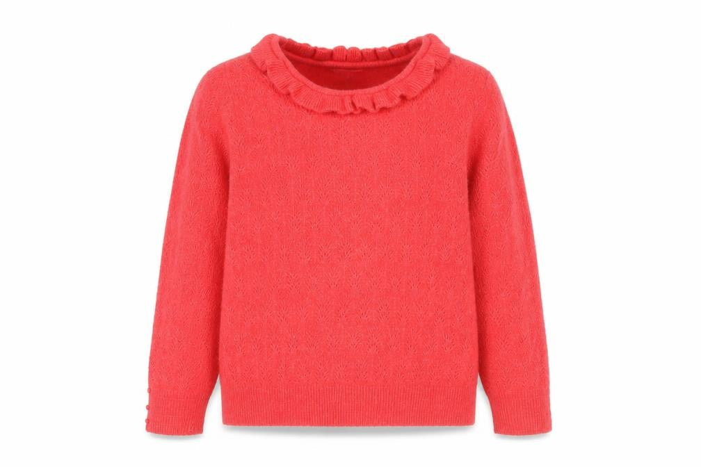 Monsoon Mens Red Alpaca Wool Blend Ruffle Neck Jumper L