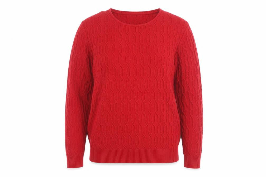 Front view of CC Red Cable-Knit Crew Neck Men's S jumper