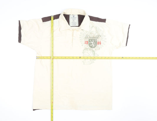 Penshoppe Men's Beige Graphic Polo Shirt XL Slim Fit Casual