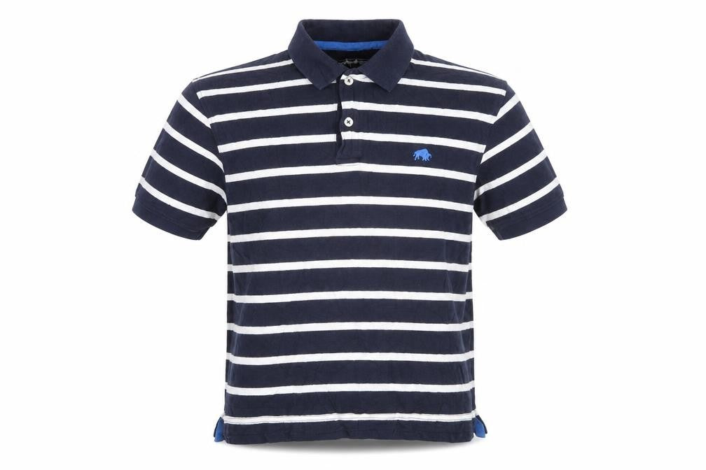 Raging Bull Men's Navy Blue Striped Cotton Polo Shirt Size M