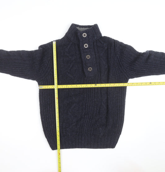 Next Men’s Blue Cable-Knit Henley Jumper L Wool Blend