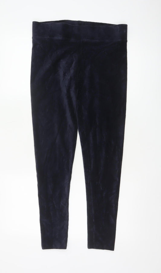 Marks and Spencer Women Blue Velvet Leggings Size 12 Slim Fit