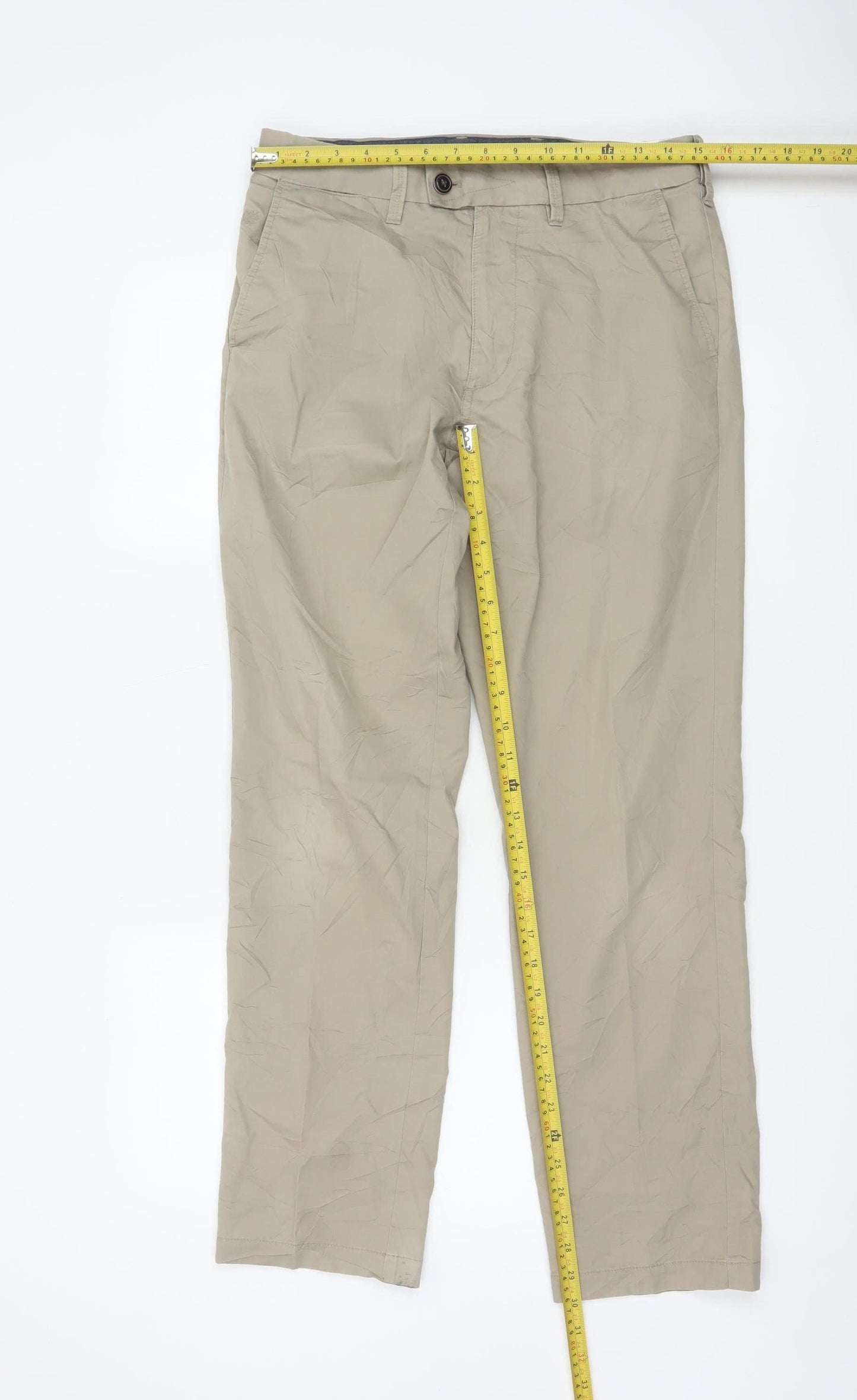 Marks and Spencer Men's Beige Chino Trousers 30W 31L Cotton Blend