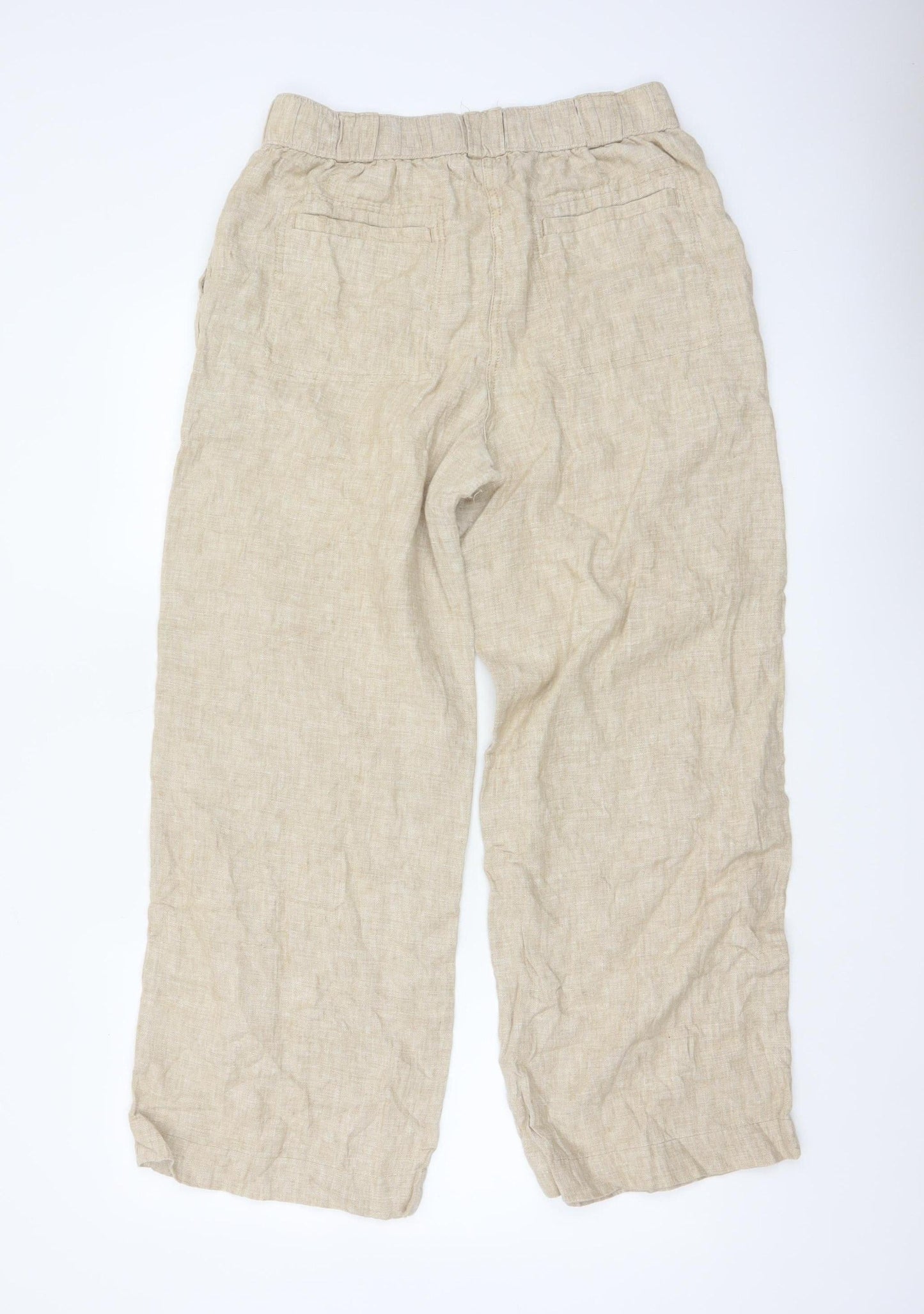 Marks and Spencer Women Beige Linen Wide-Leg Trousers Size 12