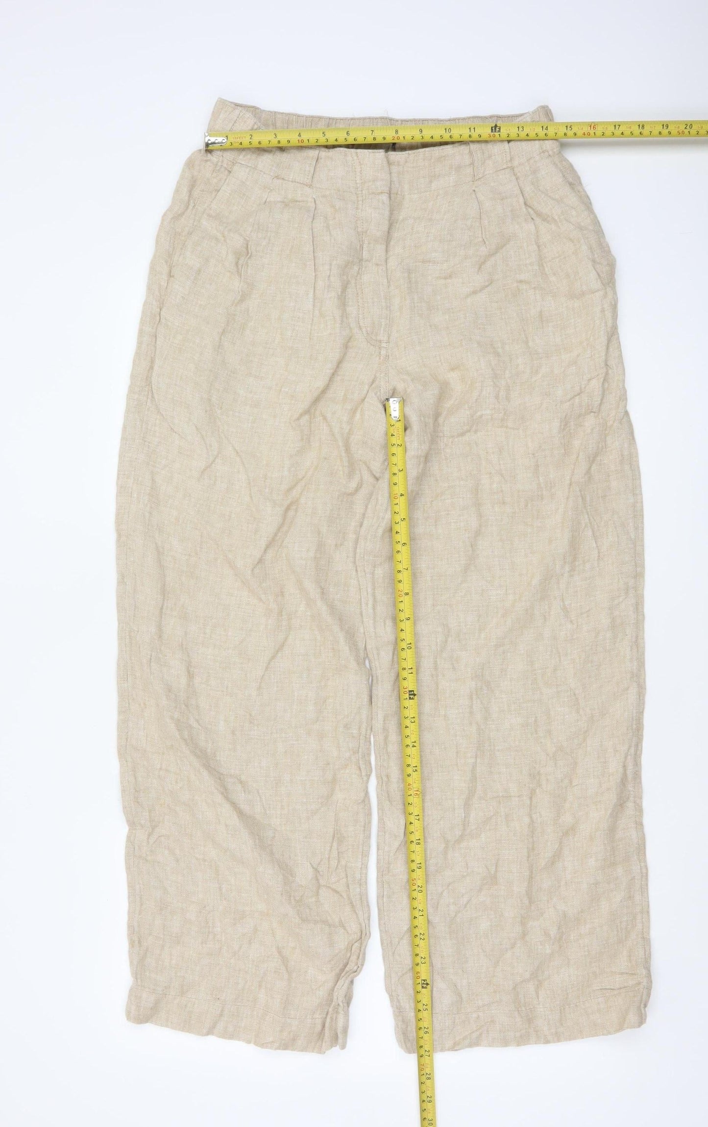 Marks and Spencer Women Beige Linen Wide-Leg Trousers Size 12