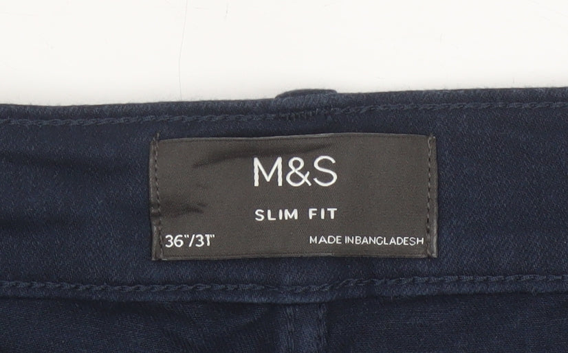 Marks and Spencer Men's Blue Slim Fit Chino Trousers 36/31