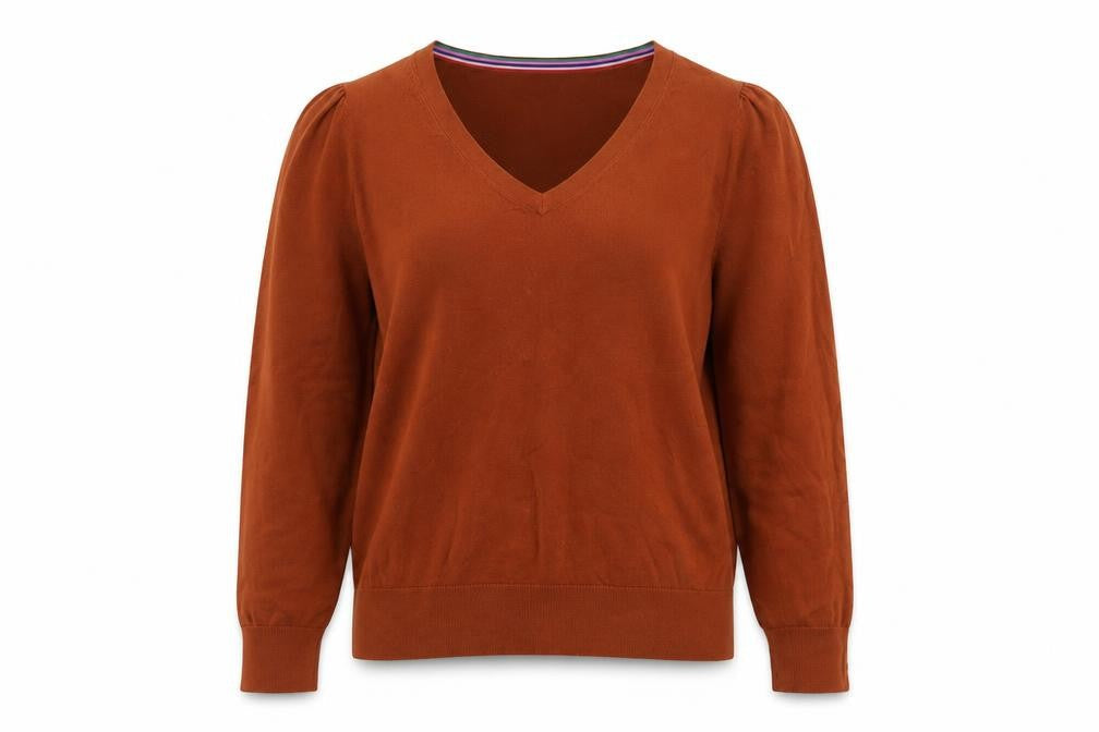 Boden Women Brown V-Neck Cotton Blend Pullover Jumper Size L