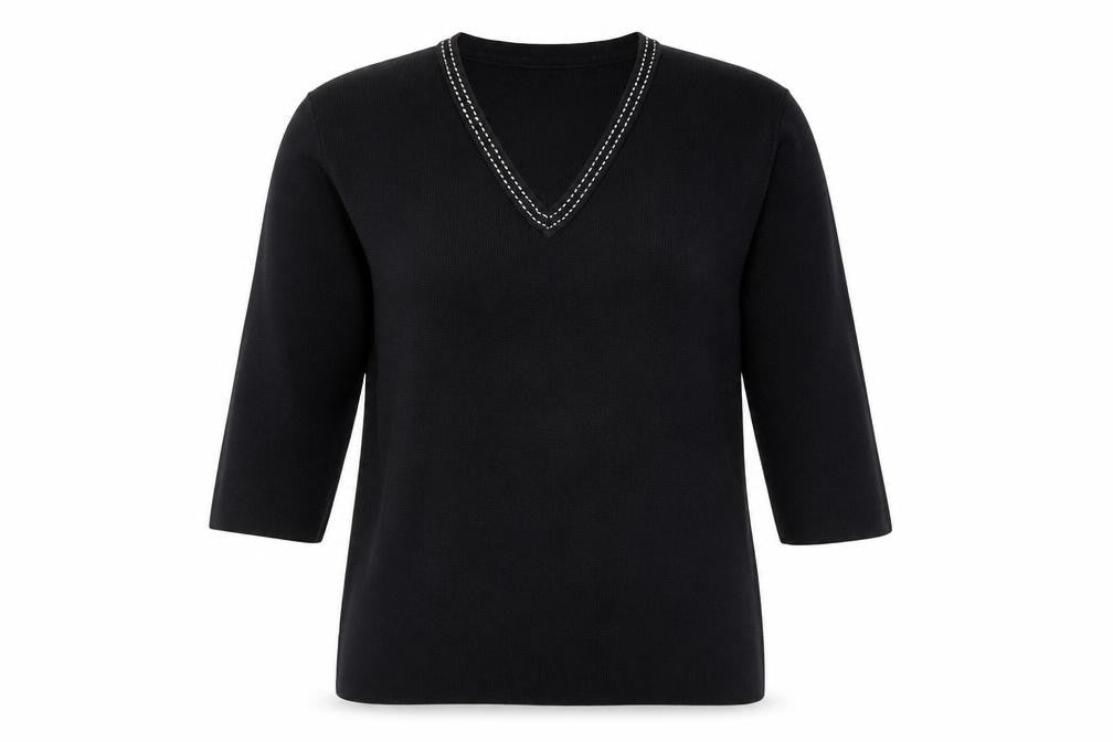 Austin Reed Women's Black V-Neck Beaded Trim Jumper Size L