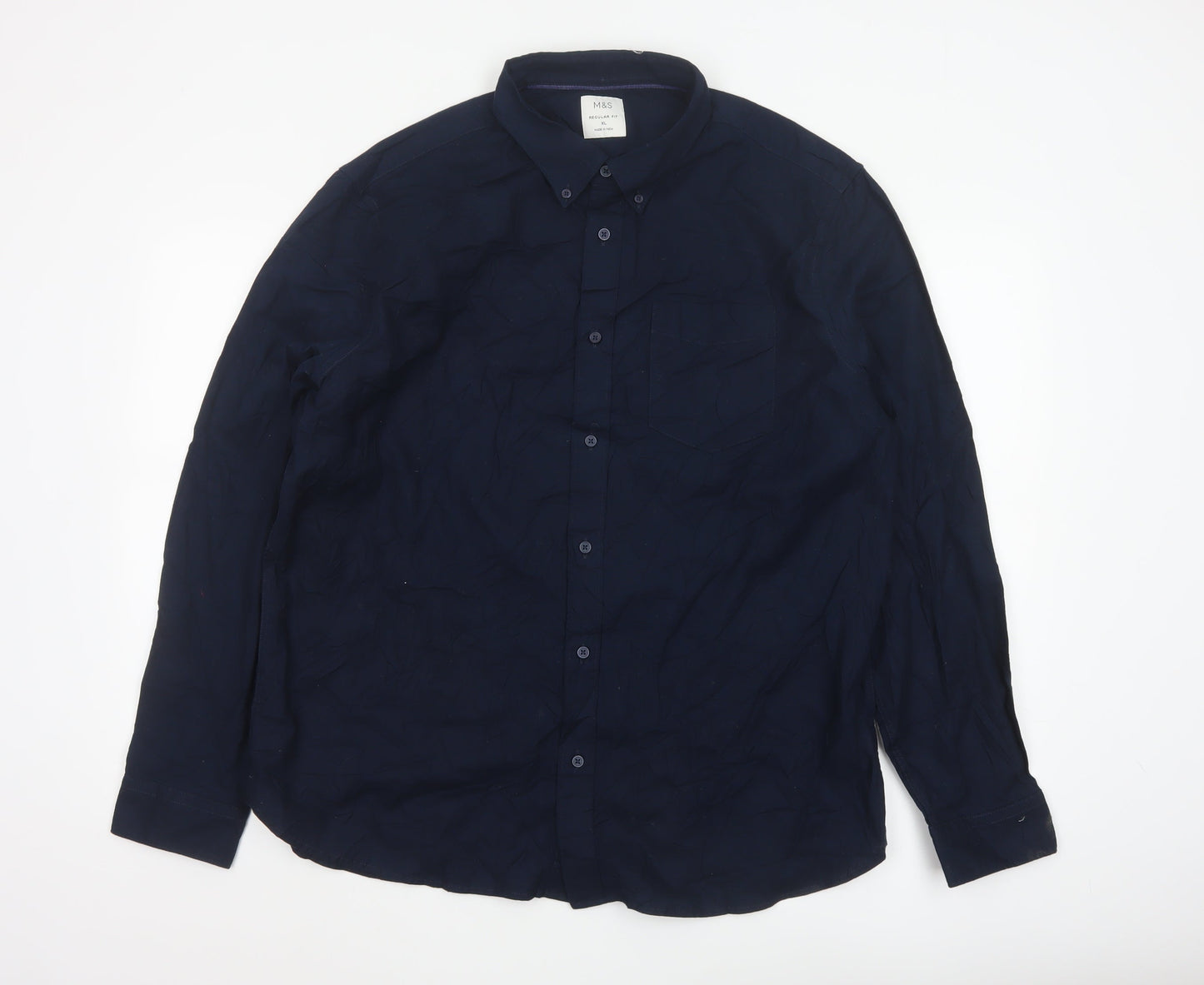 Marks and Spencer Men's Blue Regular Fit Long Sleeve Cotton Button-Up Shirt XL