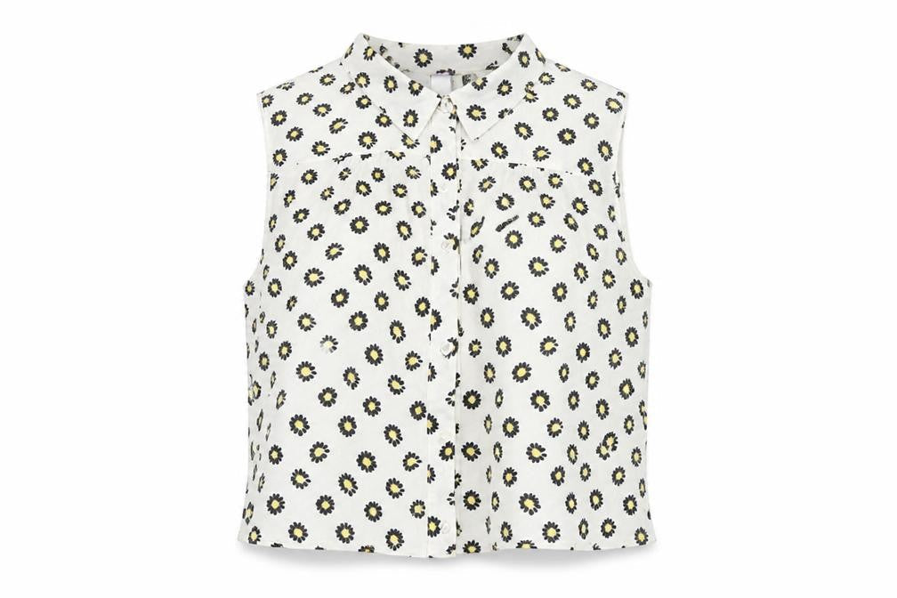 By Henry Holland Women White Floral Sleeveless Collared Blouse Size 14