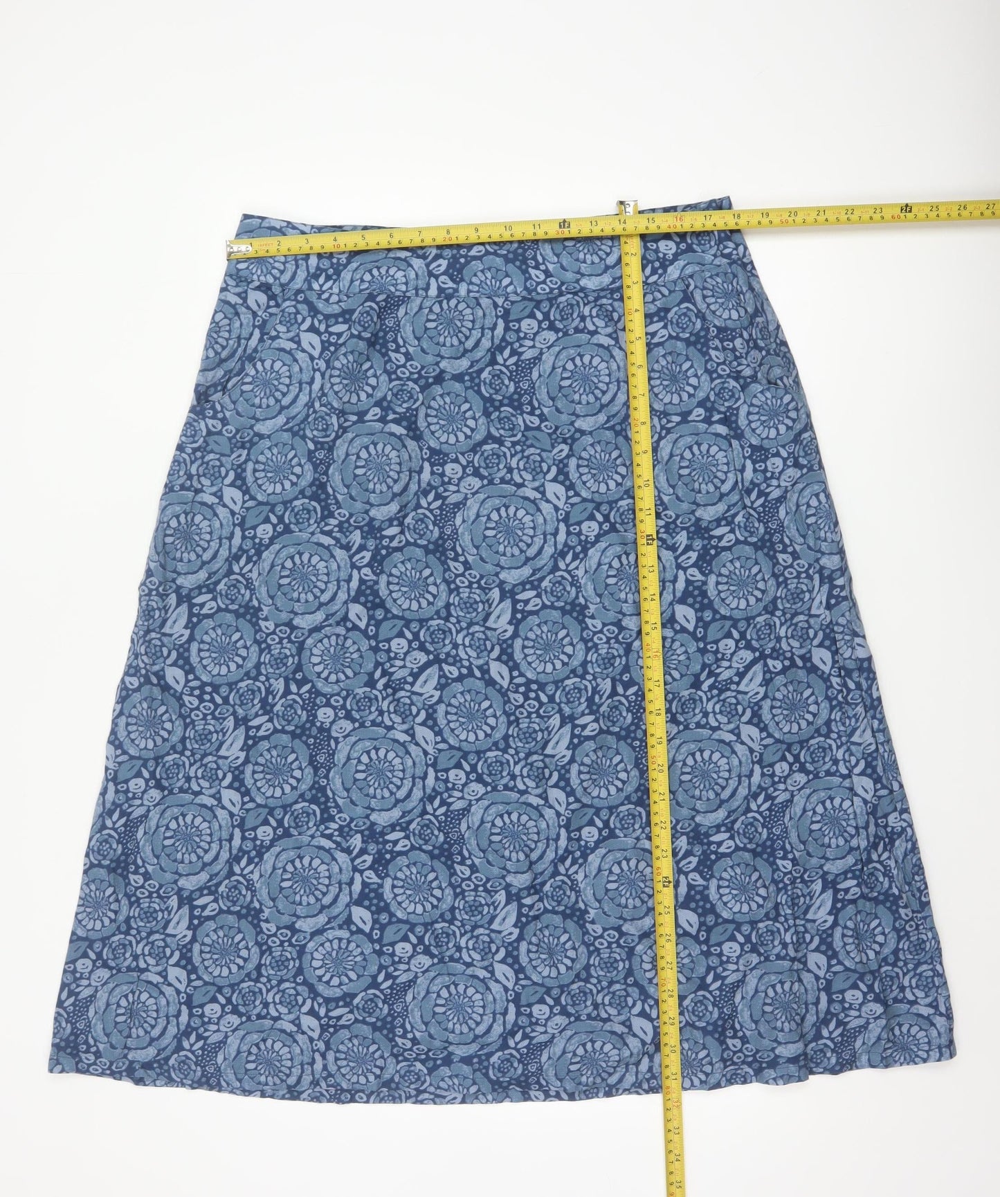 Seasalt Women Blue Floral A-Line Cotton Viscose Skirt Size 16