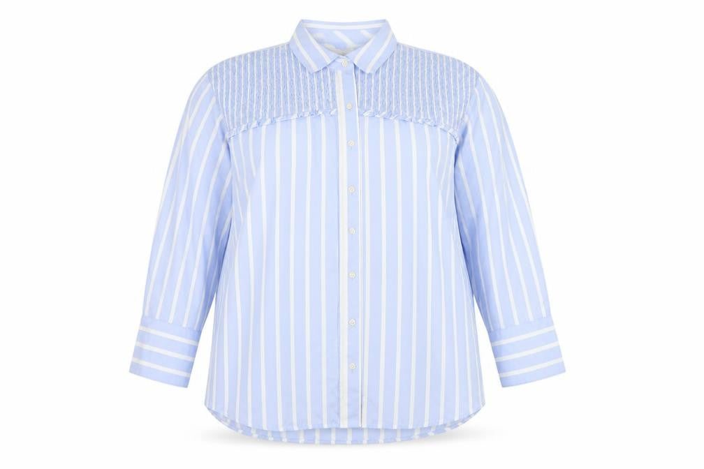 Marks & Spencer Women Blue Striped Button-Up Long Sleeve Shirt Size 18